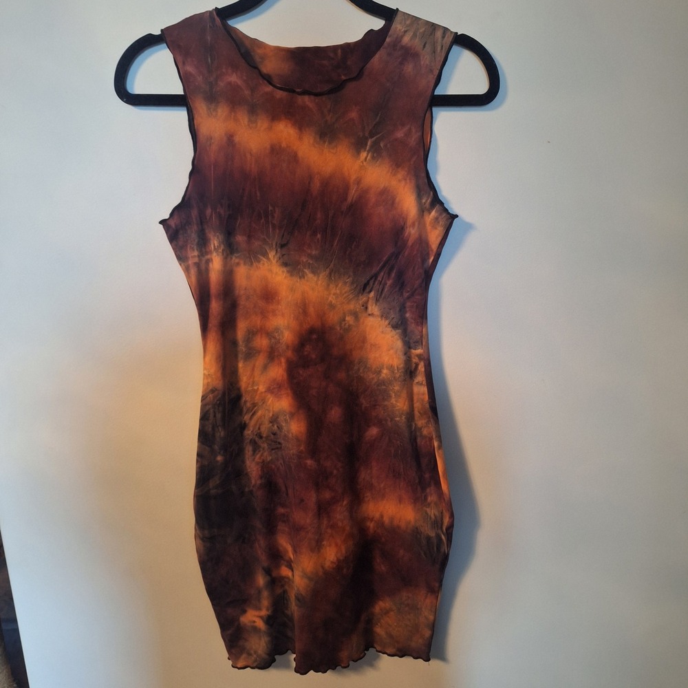 SHEIN Tie Dye Bodycon Mini Dress Orange Brown Purple Sleeveless Size Small